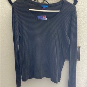 Sigrid Olsen Black Striped Long Sleeve Tee